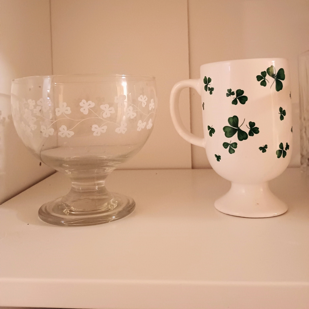 Vintage Shamrock Footed Bowl And Mug Pair